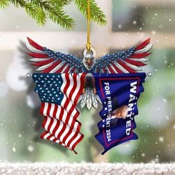 trump mugshot ornament: american eagle shape wanted for president 2024 - unique christmas tree decor