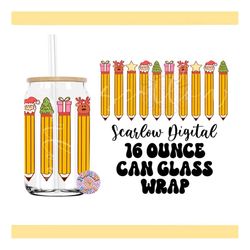 christmas pencil erasers can glass wrap png, 16 ounce can glass designs, teacher can glass png, teacher gift ideas, teac