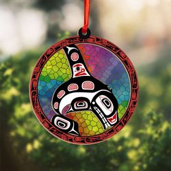 haida killer whale suncatcher ornament: native american northwest coast xmas tree decor