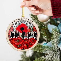 honor fallen soldiers with veteran poppy suncatcher ornament: lest we forget memorial ornaments