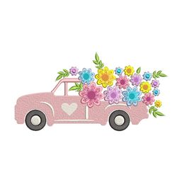 spring floral truck embroidery design, 3 sizes, instant download