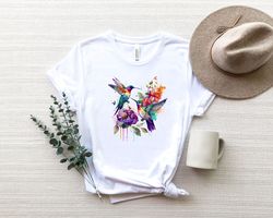 hummingbird shirt png, watercolor birds t-shirt png, nature tee, watercolor hummingbird, bird watercolor shirt png