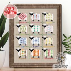 cross stitch pattern lambs sheep 12 month four season,simple easy counted instant soda stitch,so-op177 '12 lambs'
