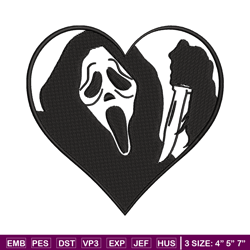 ghostface heart embroidery design, ghostface heart embroidery, logo design, embroidery file, digital download.