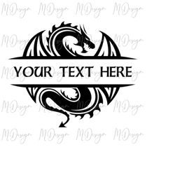 dragon svg cut file for cricut, silhouette - great for stencil, sticker, decal making - place your own text - dnd fans t