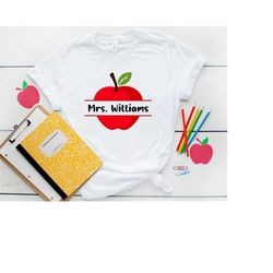 apple svg cutting files for cricut, silhouette, glowforge - split apple teacher name t shirt design - back to school - f