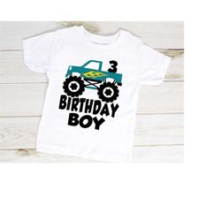 birthday boy svg - 3rd birthday monster truck with flames shirt design for boys - cutting files cricut, silhouette - mon