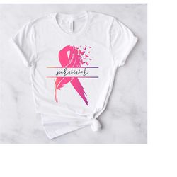 breast cancer ribbon svg with butterflies - split cancer ribbon place your own text - instant download pink awareness mo