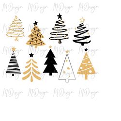 christmas tree svg files for cricut, silhouette cameo - gold and black trees great for xmas stickers, gift tags, cutting