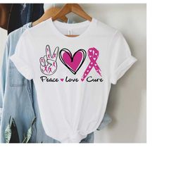peace love cure svg breast cancer svg cut files for cricut, silhouette-pink month t shirt design digital download - gift