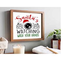 wash your hands bathroom sign svg - funny cute christmas restroom sign with santa cam - wash your hands sign - best sell