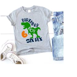 t-rex svg birthday boy shirt design cut file for cricut, silhouette, vinyl cutting, iron on - six rex cute dinosaur svg