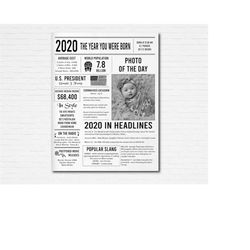 2020 time capsule printable newspaper poster - the year you were born keepsake gift for new baby - great addition to a t