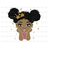 little afro girl princess svg with puff hair - cutting files for cricut, silhouette - use with glitter vinyl, sublimatio