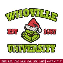 grinch whoville university christmas embroidery design, grinch christmas embroidery, logo design, digital download.