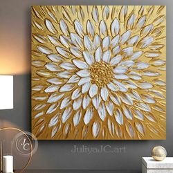 golden daisy original painting abstract flower wall art floral textured artwork modern wall decor
