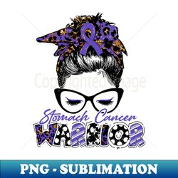 stomach cancer awareness warrior women glasse messy bun leopard bandana - happy mothers day valentines day - sublimation-ready png file - perfect for sublimation mastery