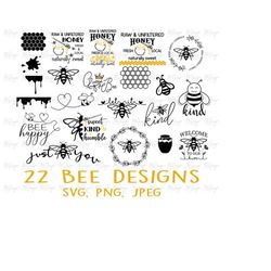 bee svg bundle cutting files for cricut, silhouette, glowforge - bee kind - welcome to our hive- great for wall art inst