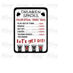 drunken spades svg printable card for drinking games - cutting file for cricut, silhouette - great for game night with f