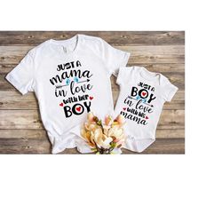 mommy and me svg mothers day svg cut files for cricut - just a mama in love with her boy design for t shirt and onesie -