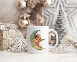 christmas angel mug gift for her, angel retro christmas mug