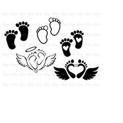 baby footprint svg bundle baby feet cutting files for cricut, silhouette, glowforge laser - baby shower, pregnancy invit