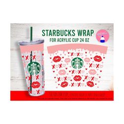 full wrap valentine's xoxo lips and hearts, sweet valentine, happy valentine's day, kisses wrap for 24 oz acrylic cup svg png eps files