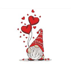 valentine's day gnome embroidery design, 4 sizes, instant download