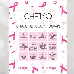 12 round breast cancer chemo tracker, printable treatment countdown calendar, cancer fighter motivate, cancer warrior