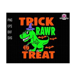 Trick Rawr Treat Svg, Dinosaur Magic, Funny Halloween Svg, T-Rex Witch Svg, Dinosaur Pumpkin, Pumpkin Spooky, Silhouette, Instant Download