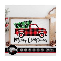 christmas tree truck svg, buffalo plaid svg, merry christmas cut files, farmhouse svg dxf eps png, welcome round sign sv