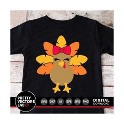 girl turkey svg, thanksgiving svg dxf eps png, cute fall cut files, girls shirt design, kids monogram svg, baby clipart,