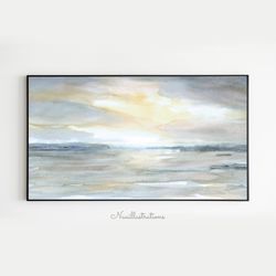 samsung frame tv art sunrise sunset seascape ocean watercolor, neutral silver tone downloadable digital download art