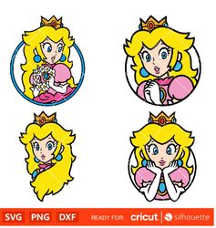 princess peach face bundle svg, mario characters svg, super mario svg, mario bros svg, cricut, silhouette vector