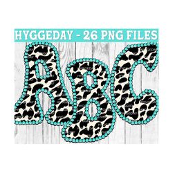 turquoise gemstone cow print alphabet letters, sublimate download, retro, country, western, vintage, hide, cheetah, animal print, alphabet