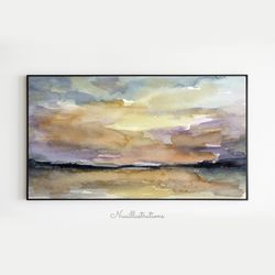 samsung frame tv art sunset landscape ocean seascape dawn twilight sky watercolor, downloadable digital download art