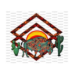 desert drawing png, sublimate download, cactus, bison, buffalo, desert, country, western, turquoise, aztec, sublimation