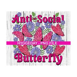 anti-social butterfly sun png, sublimation download, digital download, sublimate, dtg, vintage, retro, summer,