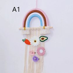 diy rainbow wall hanging home decor,  girls hairband storage belt ,  barrette organizer hair clips hair holder