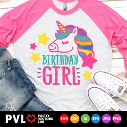 unicorn birthday girl svg, birthday cut files, girls unicorn party svg dxf eps png, unicorn shirt design, baby, kids svg