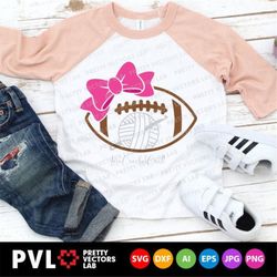 football with bow svg, football svg, girls cut files, cheer sister svg dxf eps png, sports shirt design, game day clipar