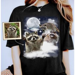 funny raccoon with moon custom your own photo unisex t-shirt, personalized pet space watercolor portrait tee, cute anima