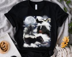 funny skunk with moon custom your own photo unisex t-shirt, personalized pet space watercolor portrait tee, cute animals