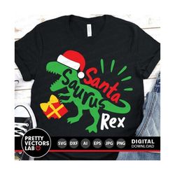 christmas dinosaur svg, santasaurus rex svg, santa dino svg, dxf, eps, png, holiday t-rex cut files, funny kids shirt sv