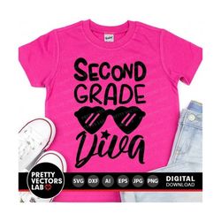 second grade diva svg, back to school svg, 2nd grade shirt design, girls svg, dxf, eps, png, 1st day of school cut files