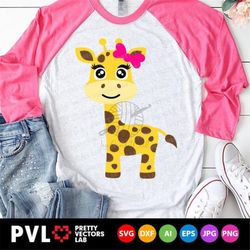 giraffe svg, cute giraffe with bow cut files, giraffe girl svg, dxf, eps, png, kids svg, baby girl clipart, birthday svg