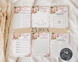 jeux baby shower en francais modifiables roses jeux fete prenatale a imprimer, activites baby shower en francais corjl