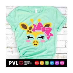 giraffe svg, giraffe girl svg, giraffe face cut files, cute giraffe with bow svg dxf eps png, girls svg, baby clipart, c