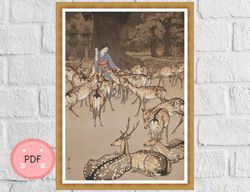 cross stitch pattern,deer in kasuga,yoshida hiroshi,pdf format,instant download,japanese art,japan art,full coverage