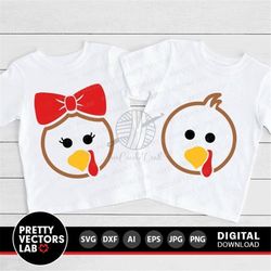 turkey svg, girl boy turkey face svg, thanksgiving svg dxf eps png, fall cut files, baby turkeys svg, kids shirt design,